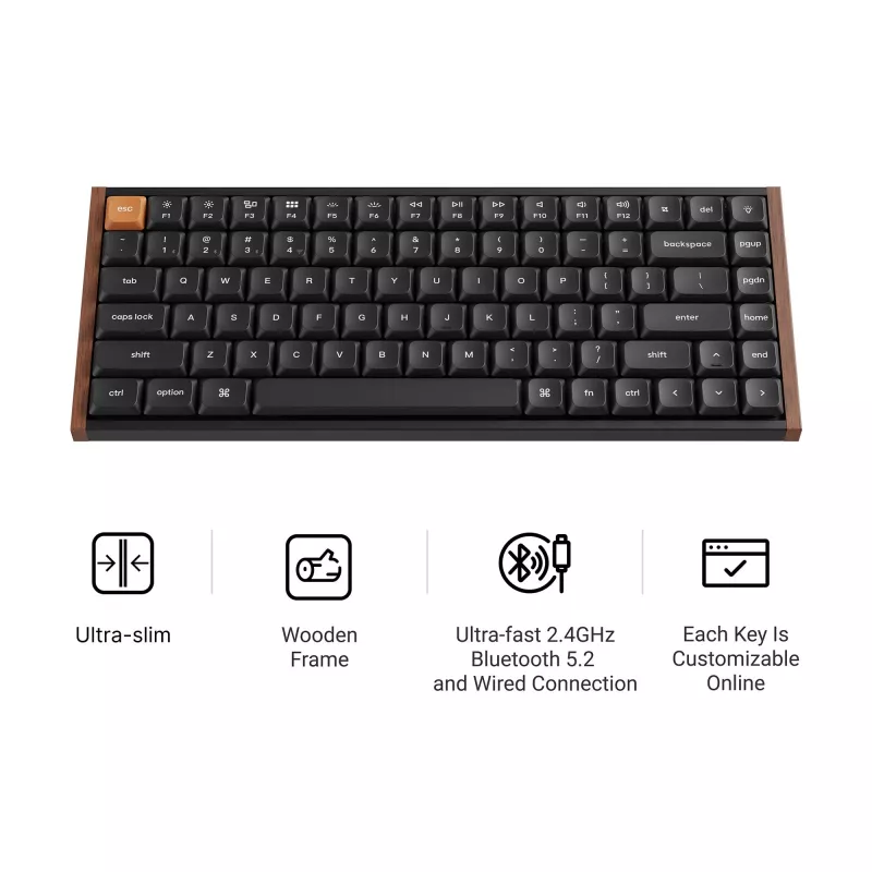 Keychron K3M-F1 75% teclado mecânico Low-Profile, Gateron Red Switch, RGB Hot-Swap, Bluetooth 5.1 e USB-C, preto
