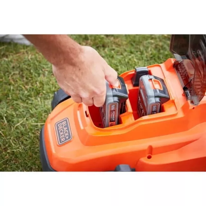 Black & Decker BCMW3318L2 corta-relvas empurrado a bateria 18V com 2 baterias, 33 cm de largura de corte, preto/laranja