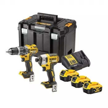 Pack duplo de aparafusadora sem escovas e chave de impacto DEWALT 18V XR DCK266P3T com 3 baterias de 5,0 Ah, carregador e mala TSTAK