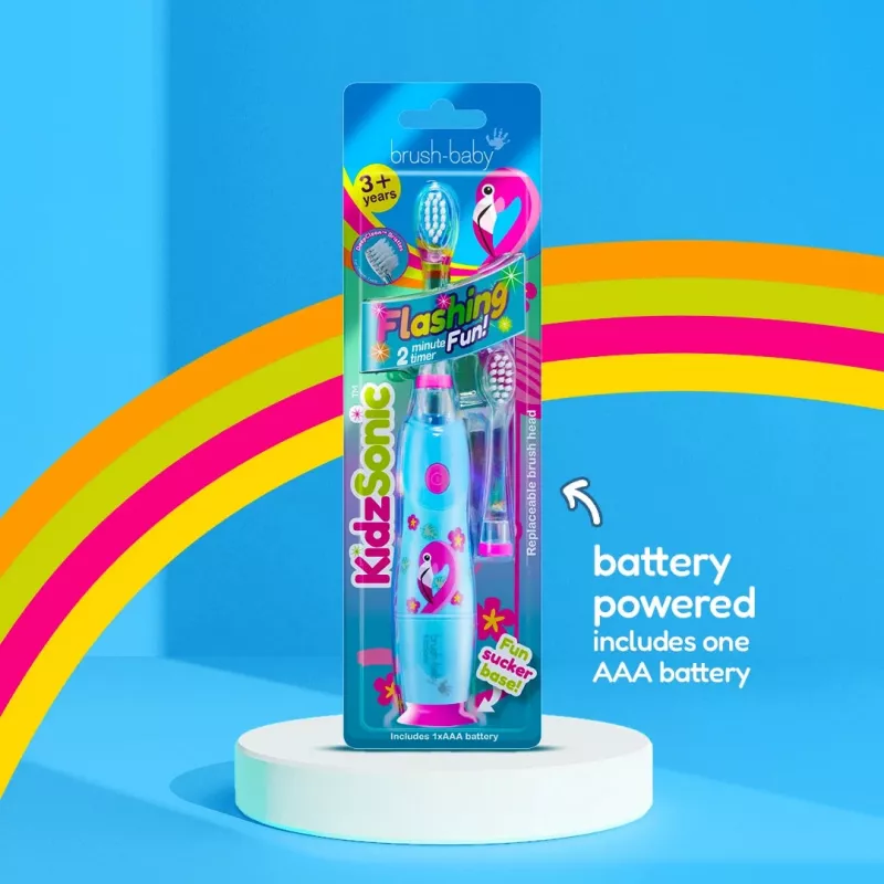 Escova de dentes elétrica sónica para crianças BRUSH-BABY Kidz Sonic a partir dos 3 anos Flamingo