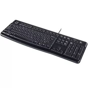 Logitech teclado K120 RU - com fio USB tamanho completo layout russo, resistente a salpicos, preto