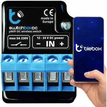 Módulo de relé Wi-Fi BLEBOX SwitchBoxDC 1 canal 10A 12-24V DC