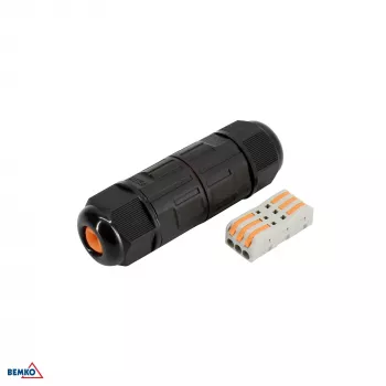 BEMKO Conector de cabo IP68 de 3 polos, ligação rápida, preto