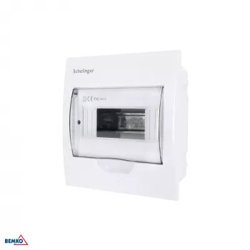 SCHELINGER A80-RDP-IP40-NPE-08P Quadro de distribuição para embutir IP40, 8 módulos, 1 fila, 8N+8PE bornes, porta transparente, branco