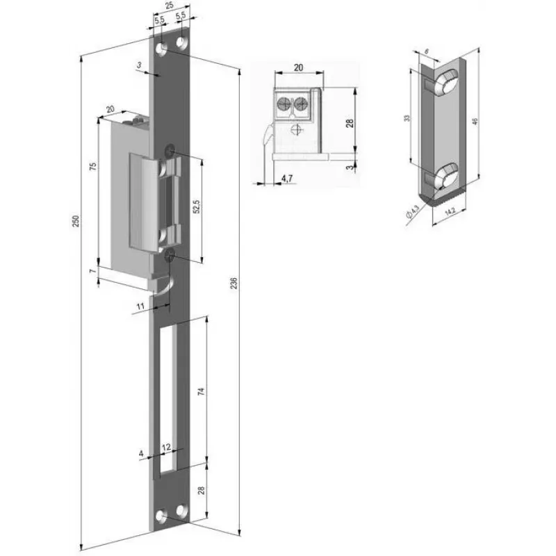 Fechadura elétrica simétrica reversível SCOT ES-S12DC-RS PROFI com sinalização, 12V DC