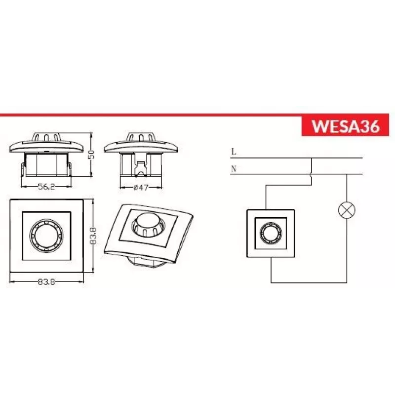 VCX WESA LC 36A Dimmer rotativo LED 200/600W branco
