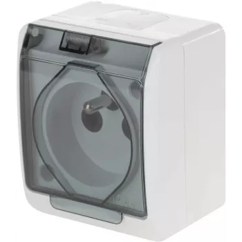 ELEKTRO-PLAST NASIELSK Hermes Tomada individual de sobrepor resistente às intempéries com contacto de proteção 16A IP44 Tampa cor de fumo GNT 0321-01