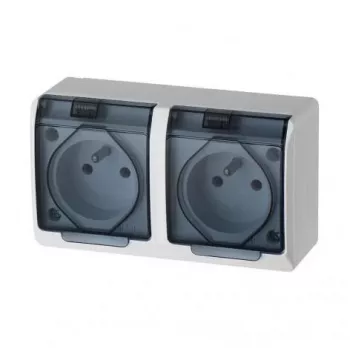 ELEKTRO-PLAST NASIELSK Hermes GNT Tomada dupla resistente às intempéries 16A IP44 com tampa cor de fumo 0322-01