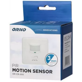 Detetor de movimento PIR ORNO OR-CR-205, 360°, 6 m, 230 V, branco, montagem encastrada no teto