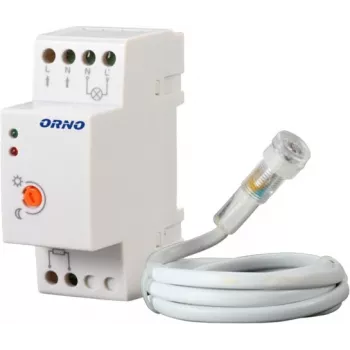 Interruptor crepuscular para calha DIN ORNO OR-CR-219 com fotoresistência externa, 230V AC, 10A, 2-100 Lux