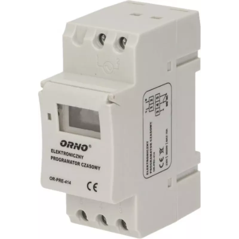 Temporizador digital ORNO OR-PRE-414, calha DIN, 230V AC, 16A, 1 canal
