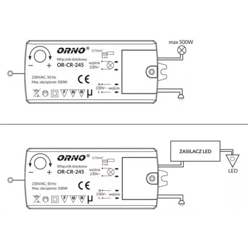 Interruptor de proximidade indutivo sem contacto para iluminação LED ORNO OR-CR-245, preto