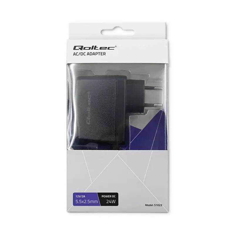 Fonte de alimentação de ficha 24W 12V 2A 5,5x2,5mm QOLTEC