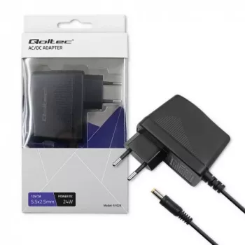 Fonte de alimentação de ficha 24W 12V 2A 5,5x2,5mm QOLTEC