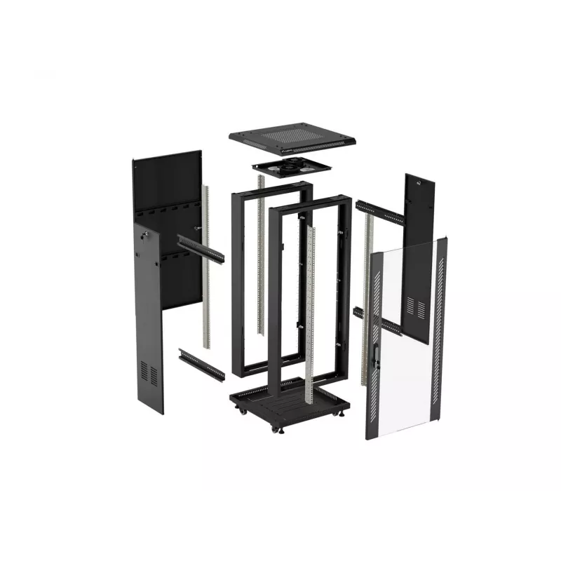 Lanberg Armário de chão 19 polegadas 18U 600x600 Preto com porta de vidro (Flat Pack)