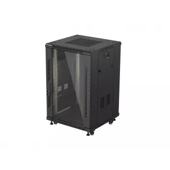 Lanberg Armário de chão 19 polegadas 18U 600x600 Preto com porta de vidro (Flat Pack)