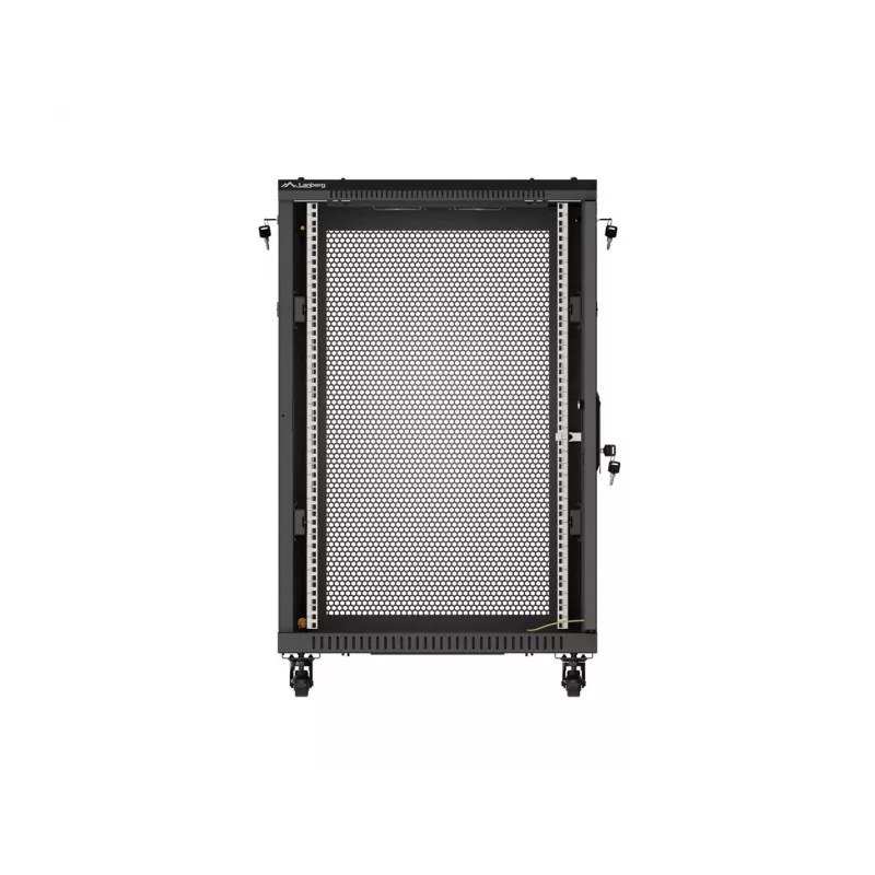 Lanberg Armário rack de chão 19 polegadas 18U 600x600 Preto com porta perfurada (Flat Pack)