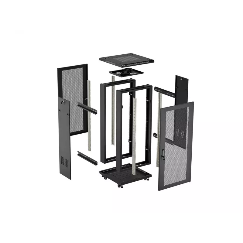 Lanberg Armário rack de chão 19 polegadas 18U 600x600 Preto com porta perfurada (Flat Pack)