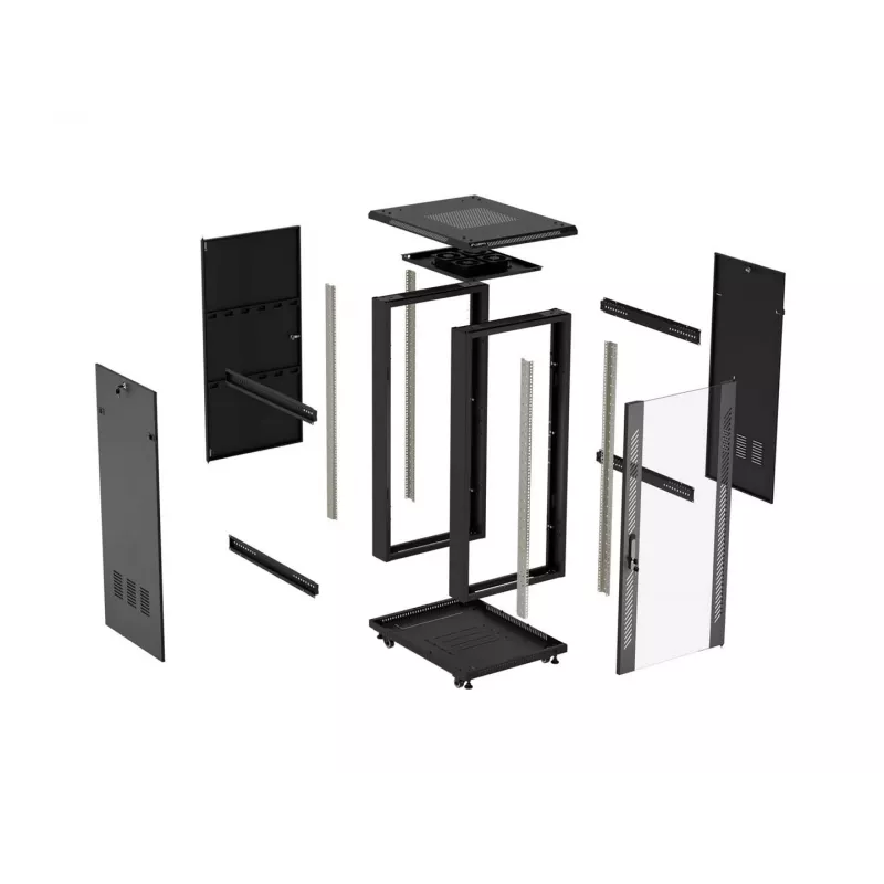 LANBERG Armário rack de servidor de chão 18U 19 polegadas 600x800mm Preto com porta de vidro temperado (Flat Pack)