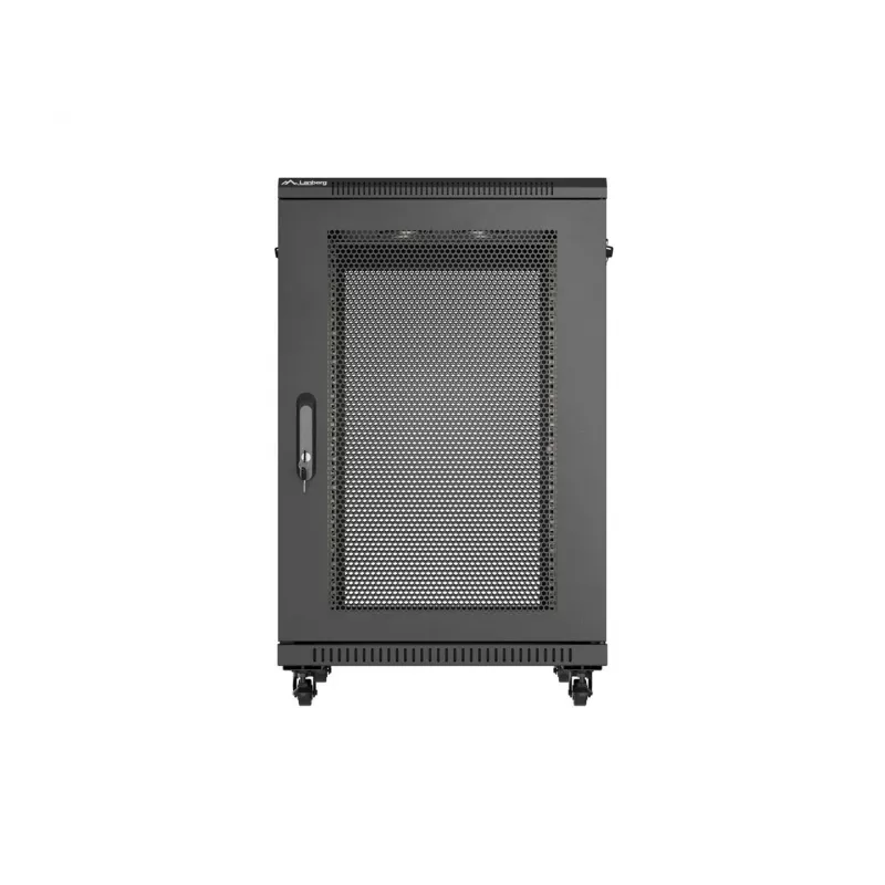 Lanberg Armário de chão 19 polegadas 18U 600x800 mm Preto com portas perfuradas (Flat Pack)