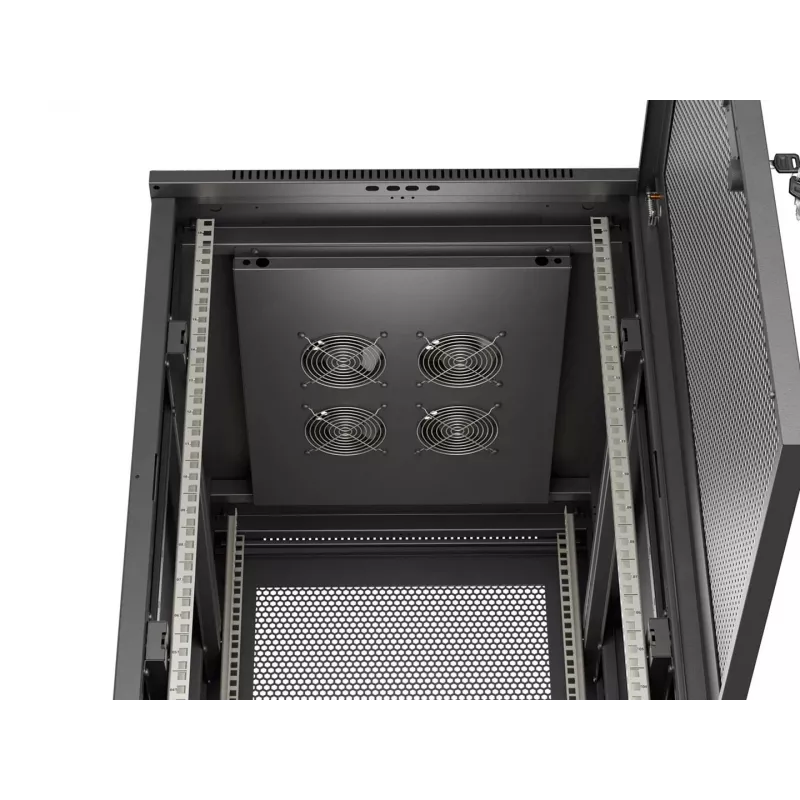 Lanberg Armário de chão 19 polegadas 18U 600x800 mm Preto com portas perfuradas (Flat Pack)