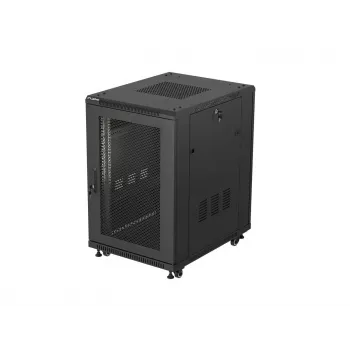 Lanberg Armário de chão 19 polegadas 18U 600x800 mm Preto com portas perfuradas (Flat Pack)
