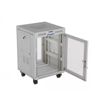 Lanberg FF01-6615-23SL Armário rack de chão 19 polegadas 15U 600x600 Cinzento Porta perfurada LCD Flat Pack