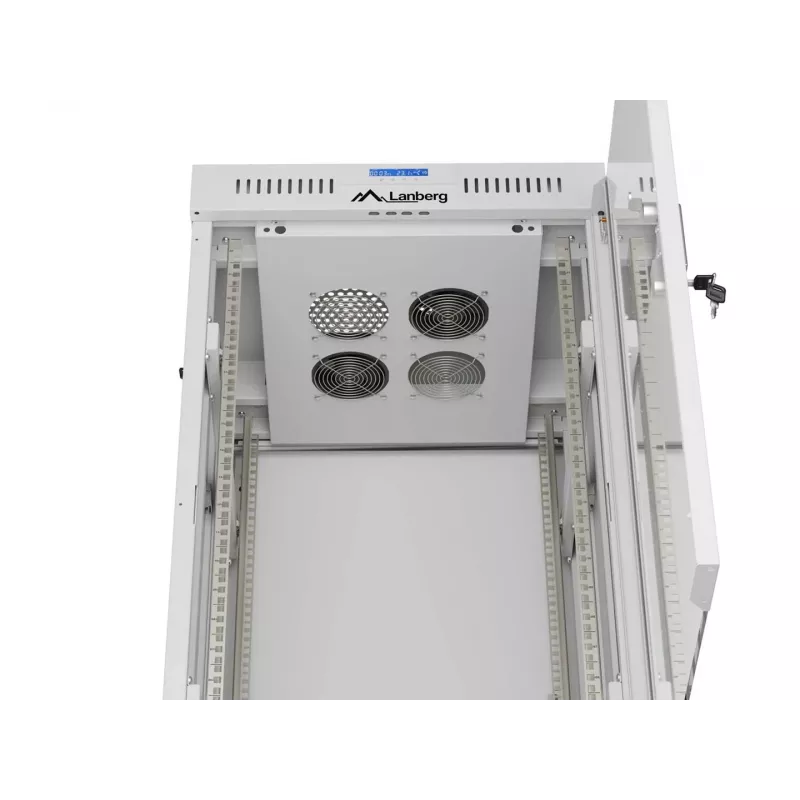 LANBERG Caixa de chão 19 polegadas 22U 600x600 mm Cinzento com porta de vidro temperado e ecrã LCD (Flat Pack)