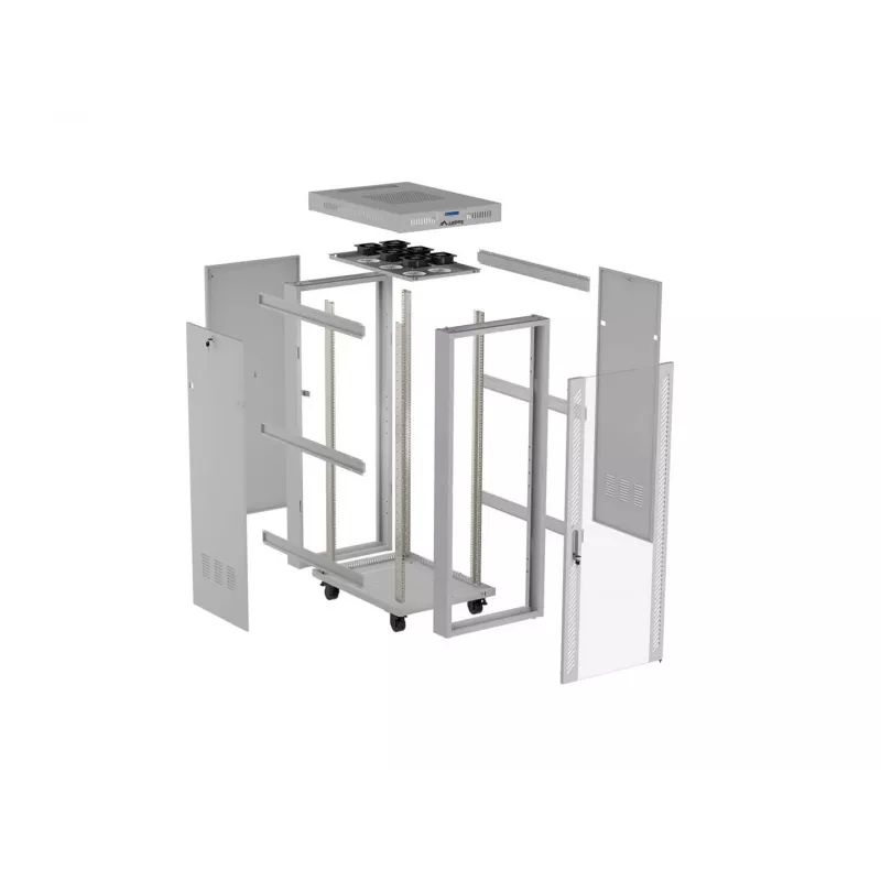 LANBERG Armário de chão 19 polegadas 42U 600x1000 mm Cinzento, porta de vidro temperado, ecrã LCD, Flat Pack