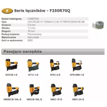 Bostitch F250R70Q 2,50 mm x 70 mm Pregos espirais de haste anelar, pack de 9000