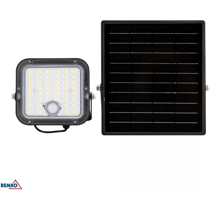 BEMKO SOLPAR Holofote LED solar 10W 1500lm 3000/4000K IP65 Preto com sensor PIR