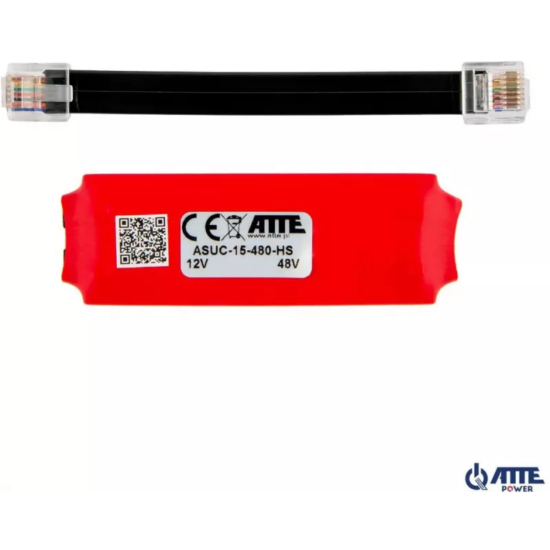 ATTE ASUC-15-480-HS Adaptador PoE passivo, entrada 10-30V DC, saída 48V DC 15W, 0,31A, RJ45, montagem na parede, preto