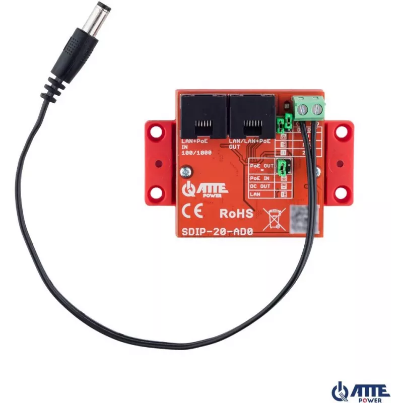 ATTE SDIP-20-AD0 Adaptador PoE Step-Down 20W 12V para calha DIN
