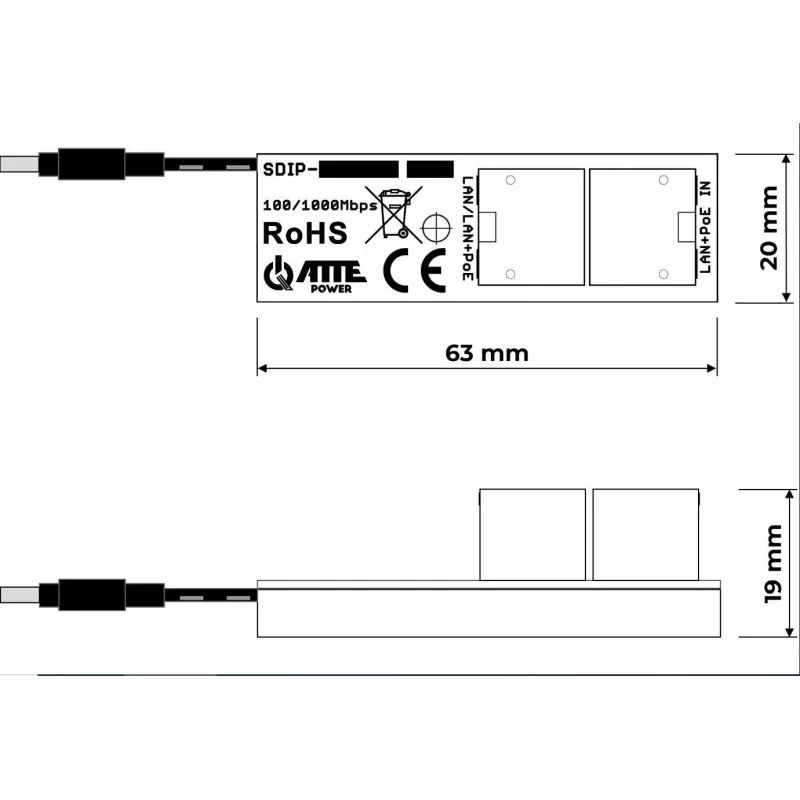 ATTE SDIP-12-121 Adaptador PoE+ 30W Gigabit