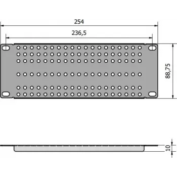 ATTE ADD-RACK10-2U1 Adaptador de montagem em rack 10 polegadas 2U com orifícios retos, preto