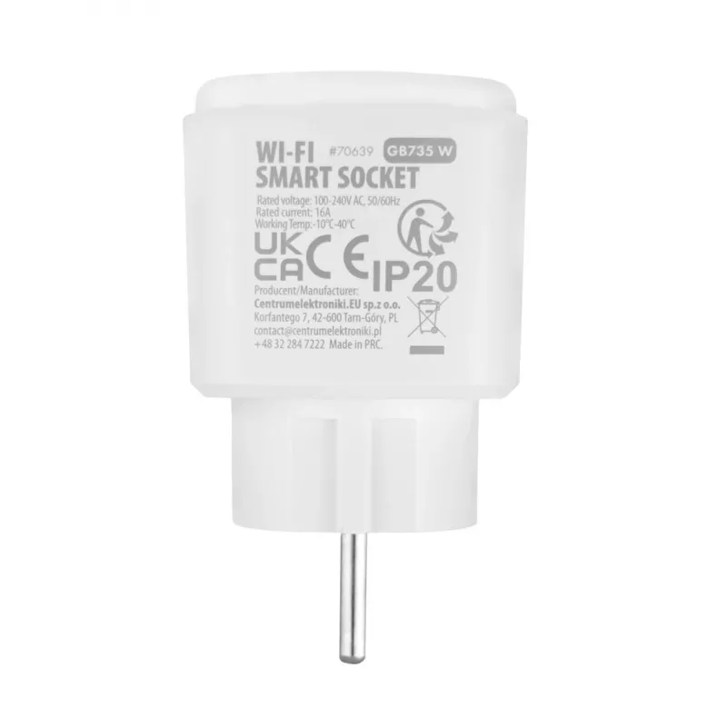 GreenBlue Tomada WiFi com controlo remoto, Android/iOS/Alexa/Google Home, temporizador, medidor de watts, máx 16A/3840W, GB735 W