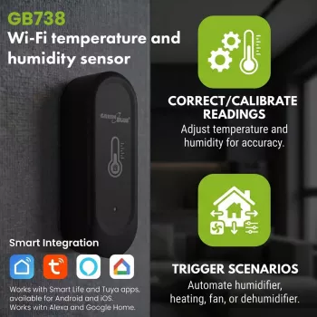 GRB GREENBLUE GB741 Sensor de temperatura e humidade WiFi exterior, Android/iOS, 3,0 V DC, 2xAAA, IP65