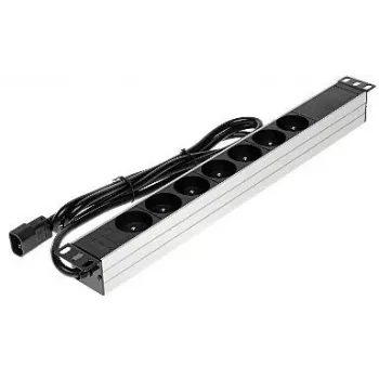 DELTA PD-7/RACK/IEC PDU básica 19 polegadas 1U com 7 tomadas Schuko, entrada IEC C14, cabo 2m, 16A, preto