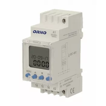 ORNO OR-PRE-433 temporizador semanal eletrónico, calha DIN, 16A/3680W, 16 programas, 230V
