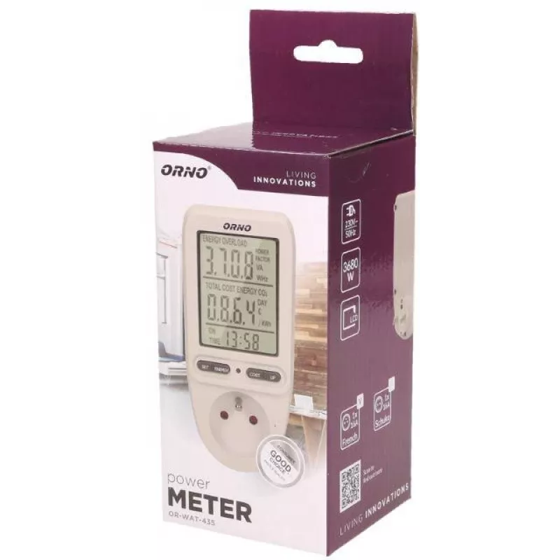 ORNO OR-WAT-435 wattímetro medidor de energia com ecrã