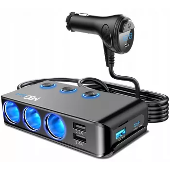 MBG Line HC67C adaptador duplo para tomada de isqueiro com 3 portas USB-A, 120 W, preto