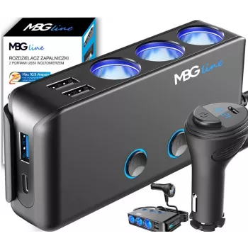 MBG Line HC67C adaptador duplo para tomada de isqueiro com 3 portas USB-A, 120 W, preto