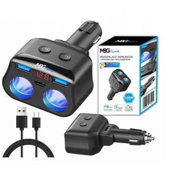 MBG Line HC69PD Splitter de isqueiro 3 vias com 2x USB-C PD 30W e 2x USB-A QC 3.0, indicador de tensão LED, 180W