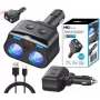 MBG Line HC69PD Splitter de isqueiro 3 vias com 2x USB-C PD 30W e 2x USB-A QC 3.0, indicador de tensão LED, 180W