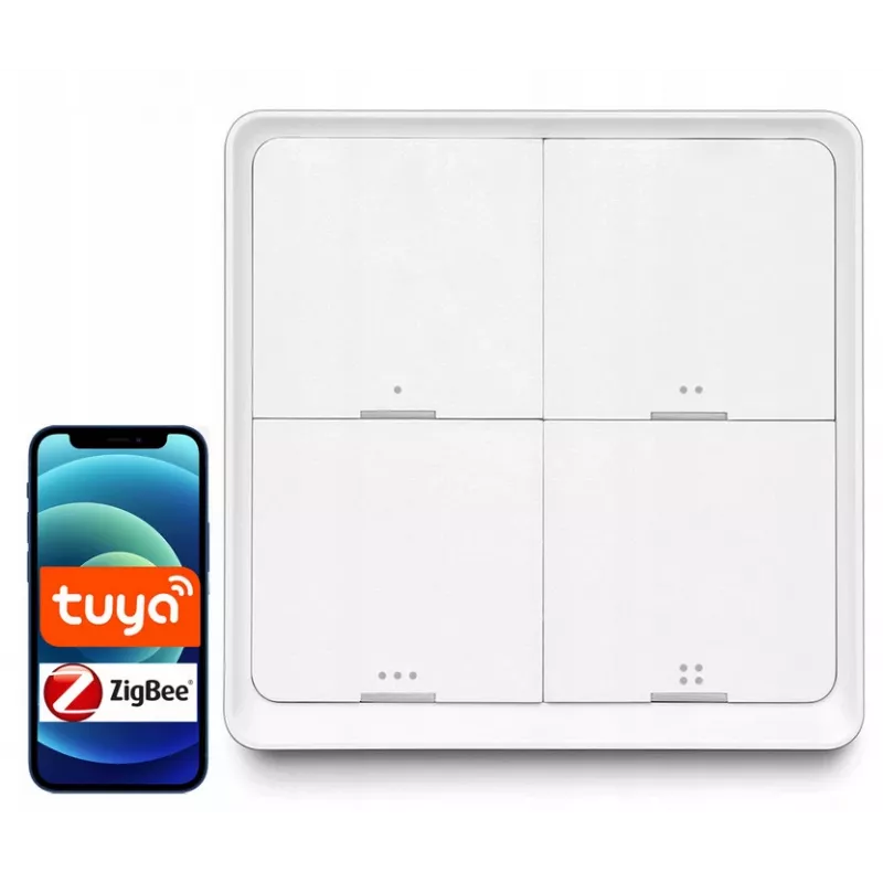 LUXURY-GOODS SC04 Interruptor de cena inteligente ZigBee TUYA – 4 botões, 12 cenas, branco