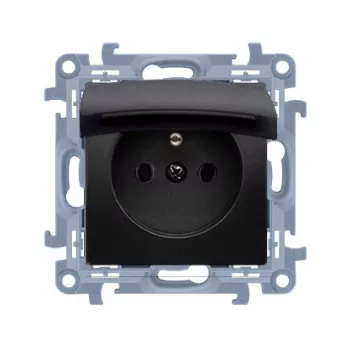 KONTAKT SIMON 10 Módulo 1x tomada com tampa IP44 terminais de mola 16A 250V preto mate