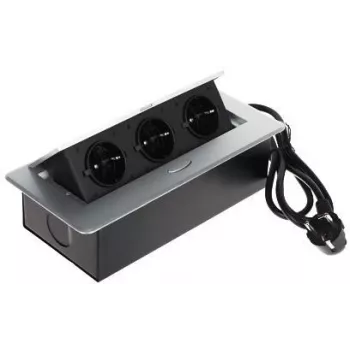 DELTA Régua de tomadas para móveis FPS-3S/CABLE com 3 tomadas, cabo 1,5 m, preto