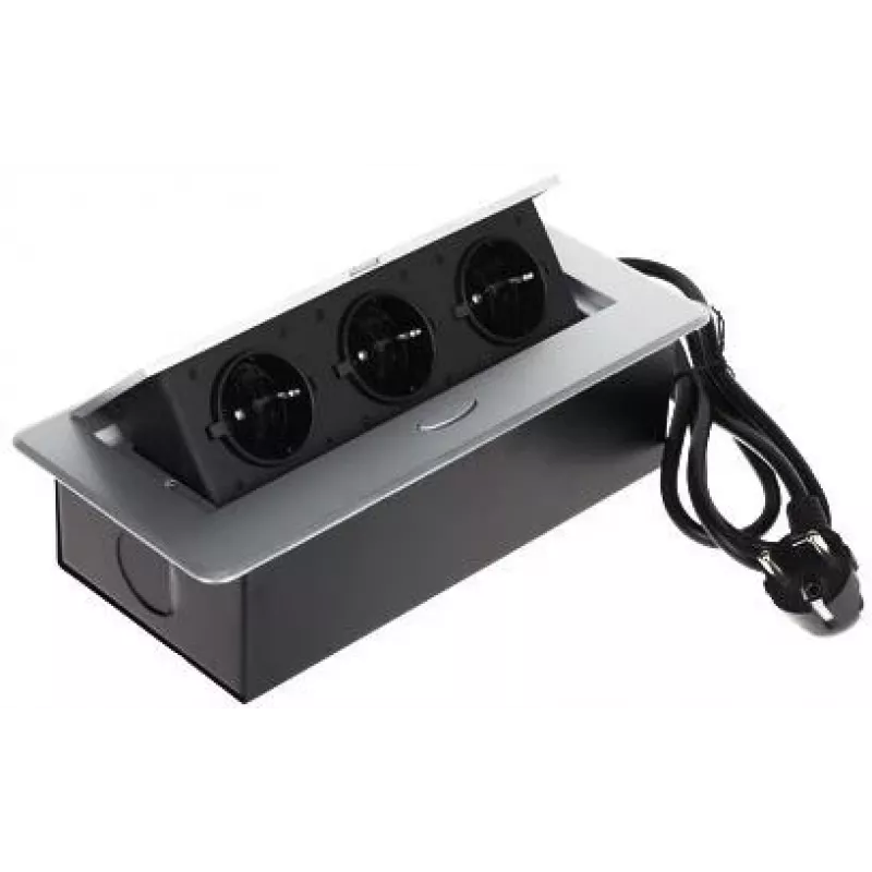 DELTA Régua de tomadas para móveis FPS-3S/CABLE com 3 tomadas, cabo 1,5 m, preto
