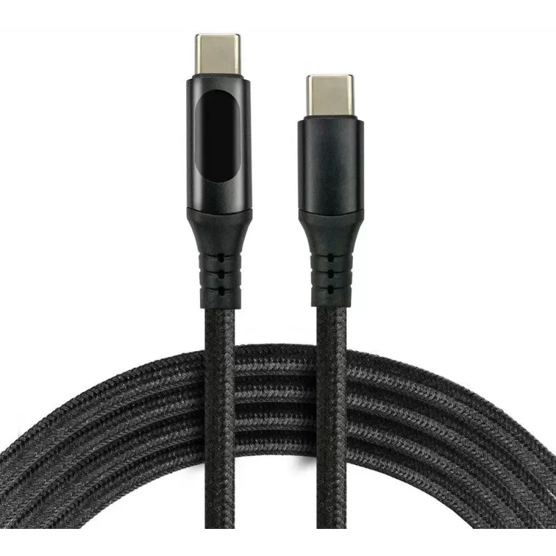 Cabo USB-C para USB-C com indicador de potência LCD, 3m, 45W PD, preto