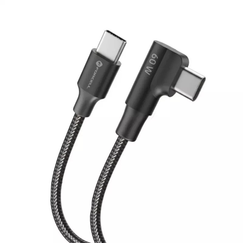 Forcell F-Energy CC-1Deg cabo USB-C para USB-C 100W PD QC4.0 5A 2m preto 90° angular